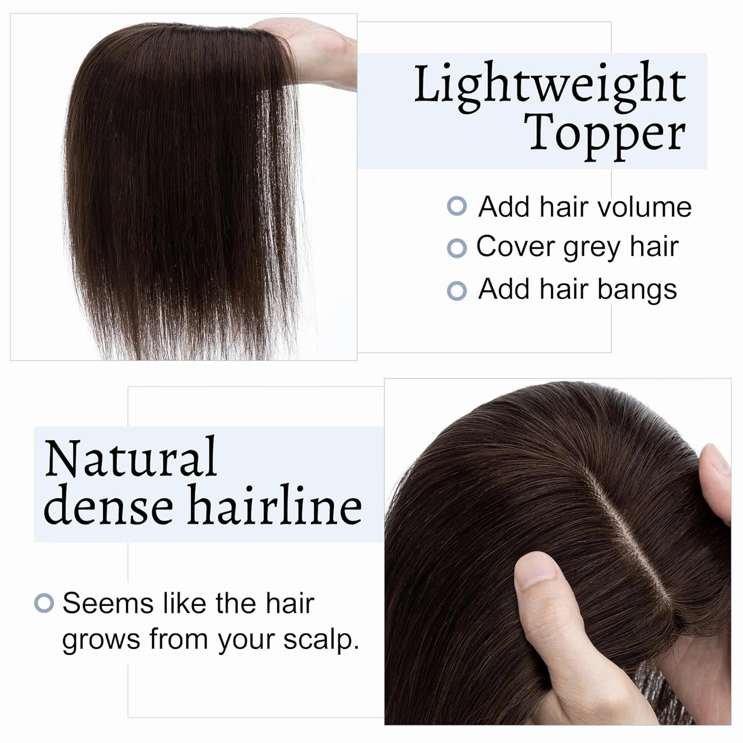 Hair Toppers for Women Real Human Hair No Bangs 7 * 13 CM Silk Base Clip In Topper Hairpieces Wiglet Top Hair Pieces for Women With Thinning Hair -6 Inch Dark Brown