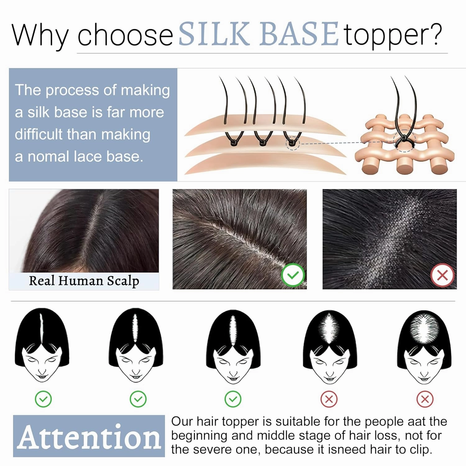 Hair Toppers for Women Real Human Hair With Bangs 7 * 13 CM Silk Base Clip In Topper Hairpieces Wiglet Top Hair Pieces for Women With Thinning Hair -6 Inch Medium Brown