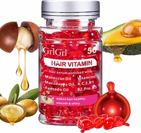 Hair Vitamin Serum Capsules, Enriched with Moroccan Oil and Vitamins A C E B1 B2 Pro B5, 50 Count