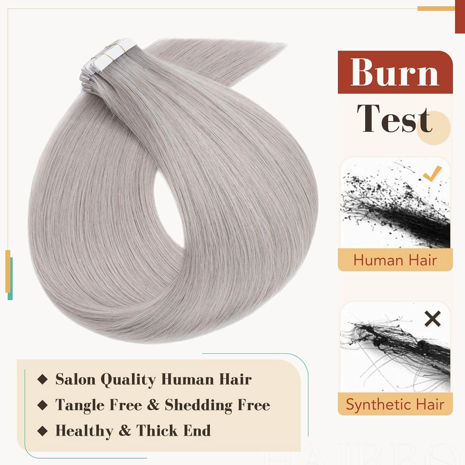 Hairro Tape In Human Hair Extensions For Women 12 inch 40g 20pcs #GREY