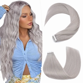 Hairro Tape In Human Hair Extensions For Women 12 inch 40g 20pcs #GREY