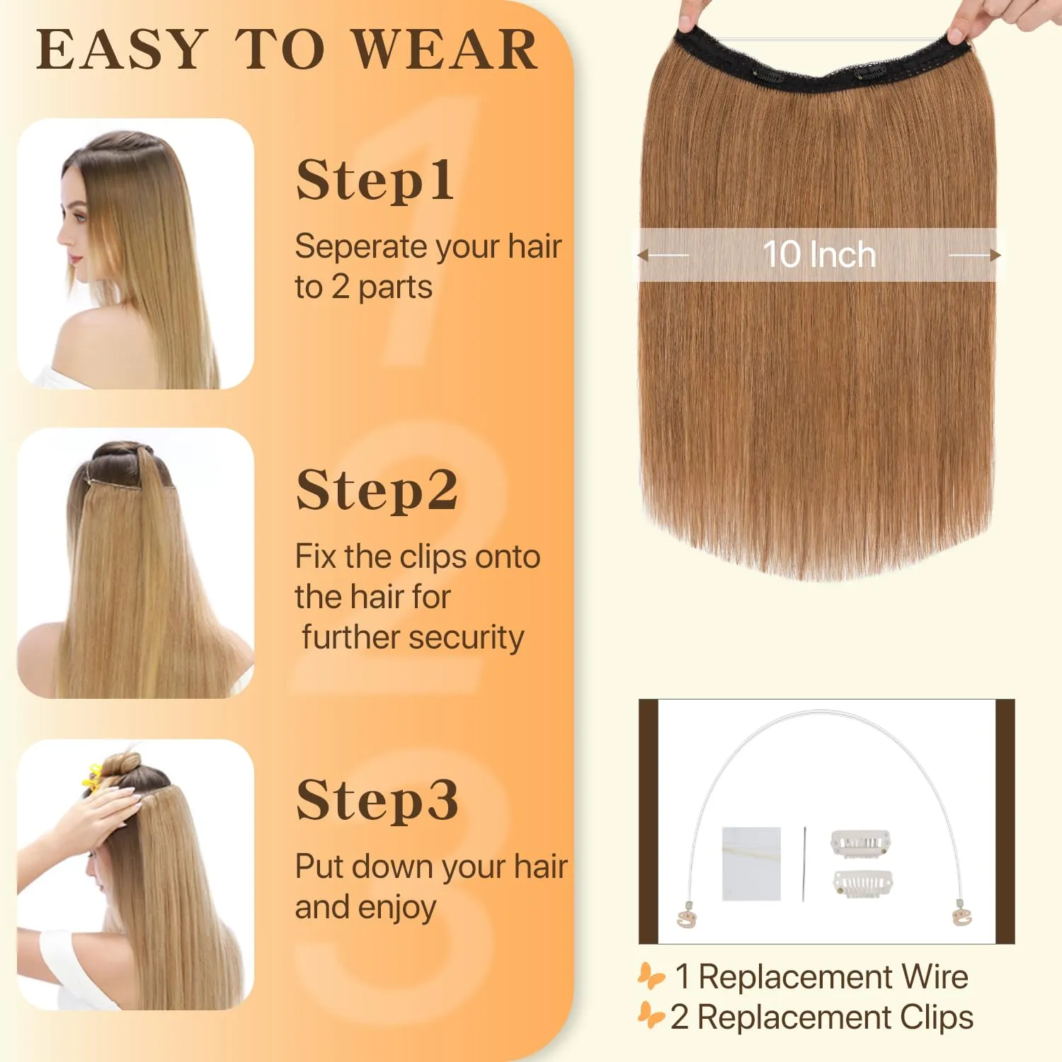 Halo Hair Extensions Straight, 100% Real Human Hair,No Tangle & Smooth,Invisible Wire Extensions for Women,55g,12 Inch, #06 Light Brown