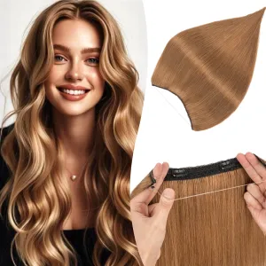 Halo Hair Extensions Straight, 100% Real Human Hair,No Tangle & Smooth,Invisible Wire Extensions for Women,60g,14 Inch,#06 Light Brown