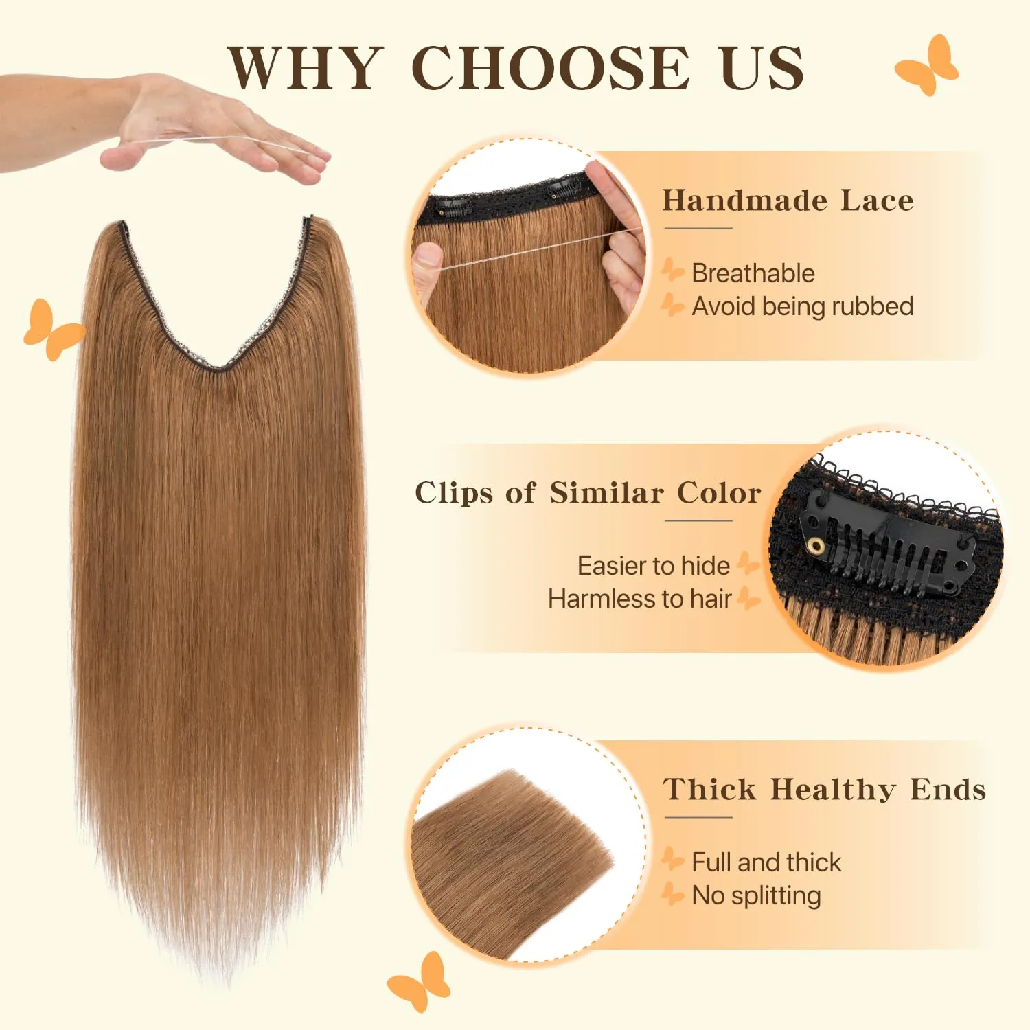 Halo Hair Extensions Straight, 100% Real Human Hair,No Tangle & Smooth,Invisible Wire Extensions for Women,60g,14 Inch,#06 Light Brown