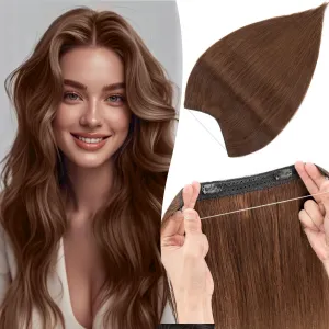 Halo Hair Extensions Straight, 100% Real Human Hair,No Tangle & Smooth,Invisible Wire Extensions for Women,65g,16 Inch, #04 Medium Brown