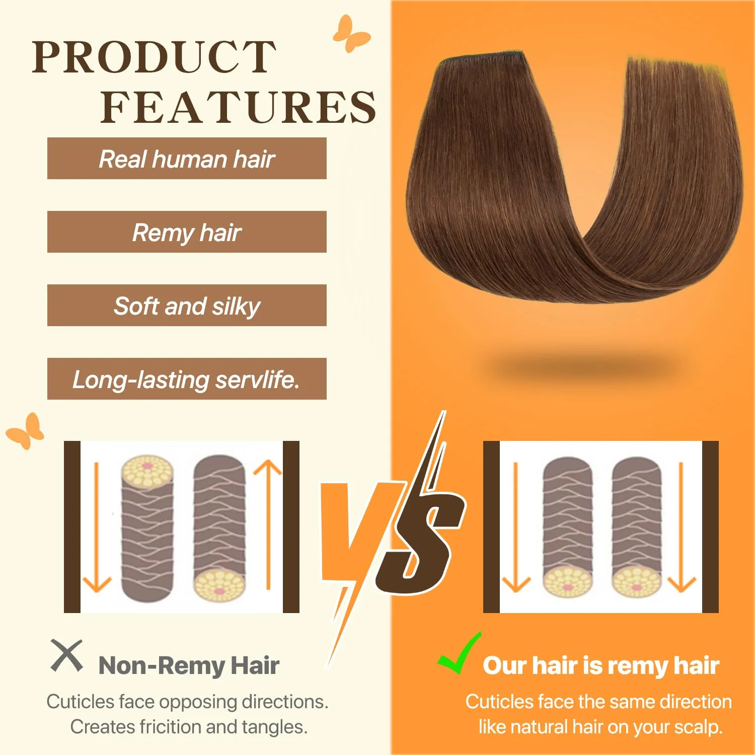 Halo Hair Extensions Straight, 100% Real Human Hair,No Tangle & Smooth,Invisible Wire Extensions for Women,65g,16 Inch, #04 Medium Brown