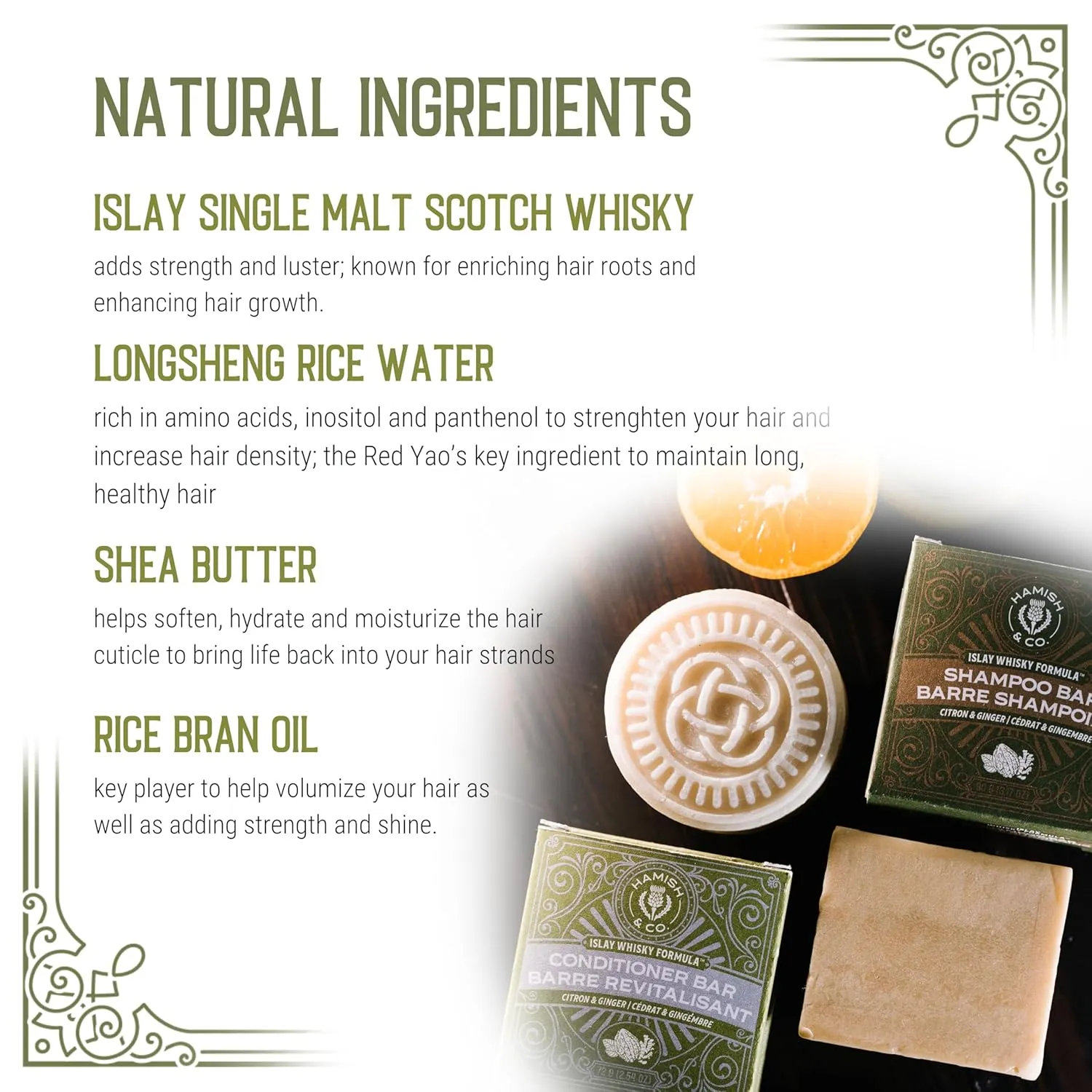 Hamish & Co. Conditioner Bar - Citron & Ginger - Conditioner for Men - Handcrafted with Scottish Islay and Whiskey Infused - Made from Natural Ingredients - Sulfate, Paraben, Cruelty, and Plastic-Free