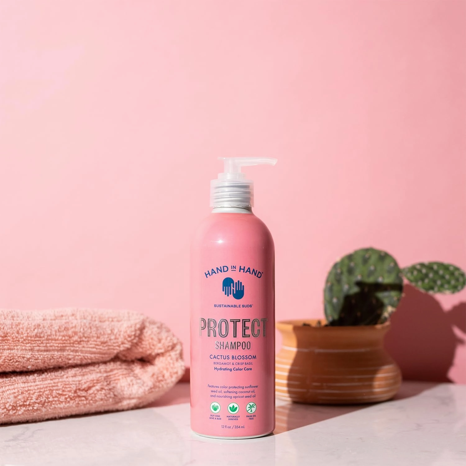 Hand in Hand Cactus Blossom Shampoo & Conditioner For All Hair Types, Bergamot & Crisp Basil, Sulfate and Paraben free, 12 Fl. Oz