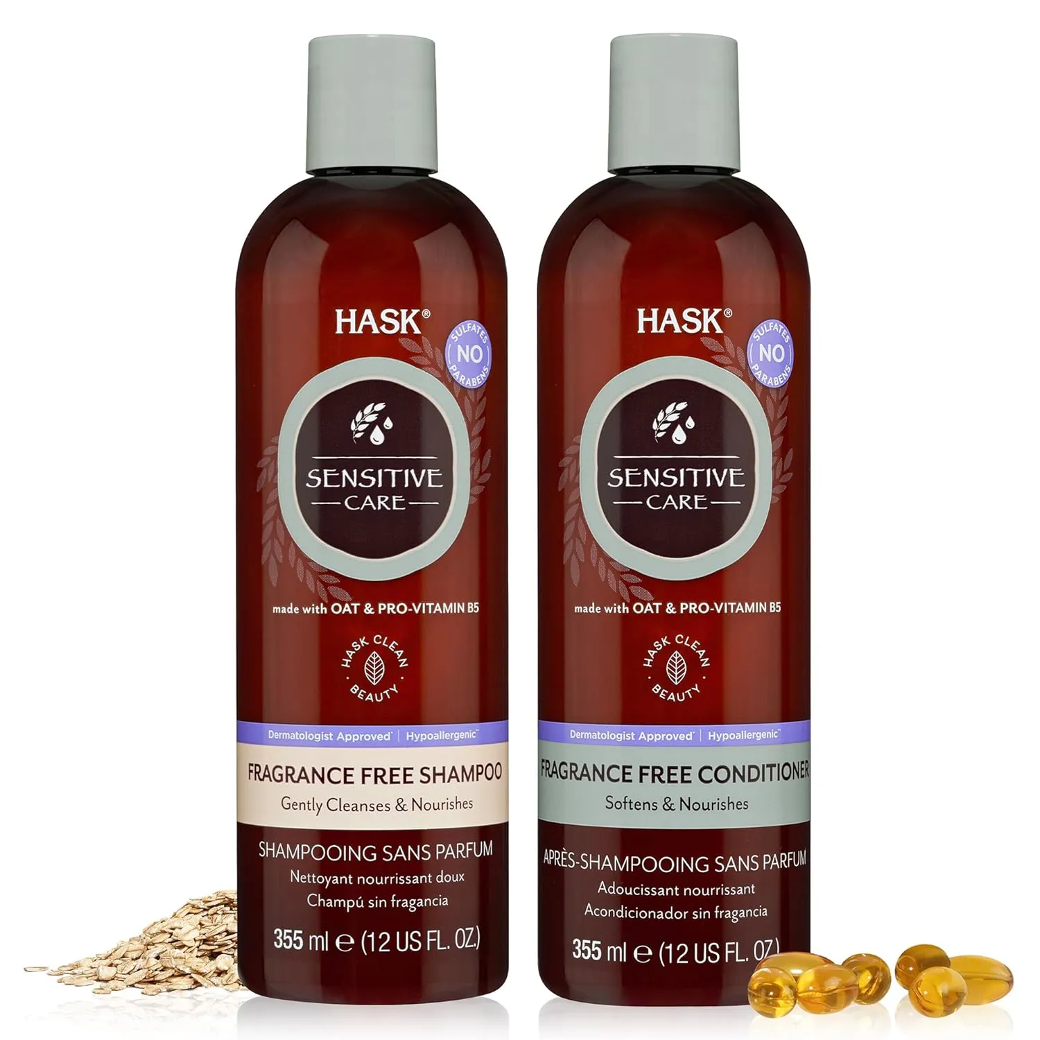 HASK SENSITIVE CARE Shampoo   Conditioner Set - Fragrance & Paraben Free, Vegan, Color Safe, Gluten & Sulfate Free, Cruelty-Free
