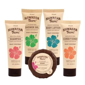Hawaiian Tropic Silky Coconut Airbnb Shampoo Conditioner Body Wash Lotion & Soap (150 PK, 1 oz each), Guest Bathroom Essentials Toiletries Travel Size Bulk Mini Sets Hygiene Kits Air Bnb Toiletry