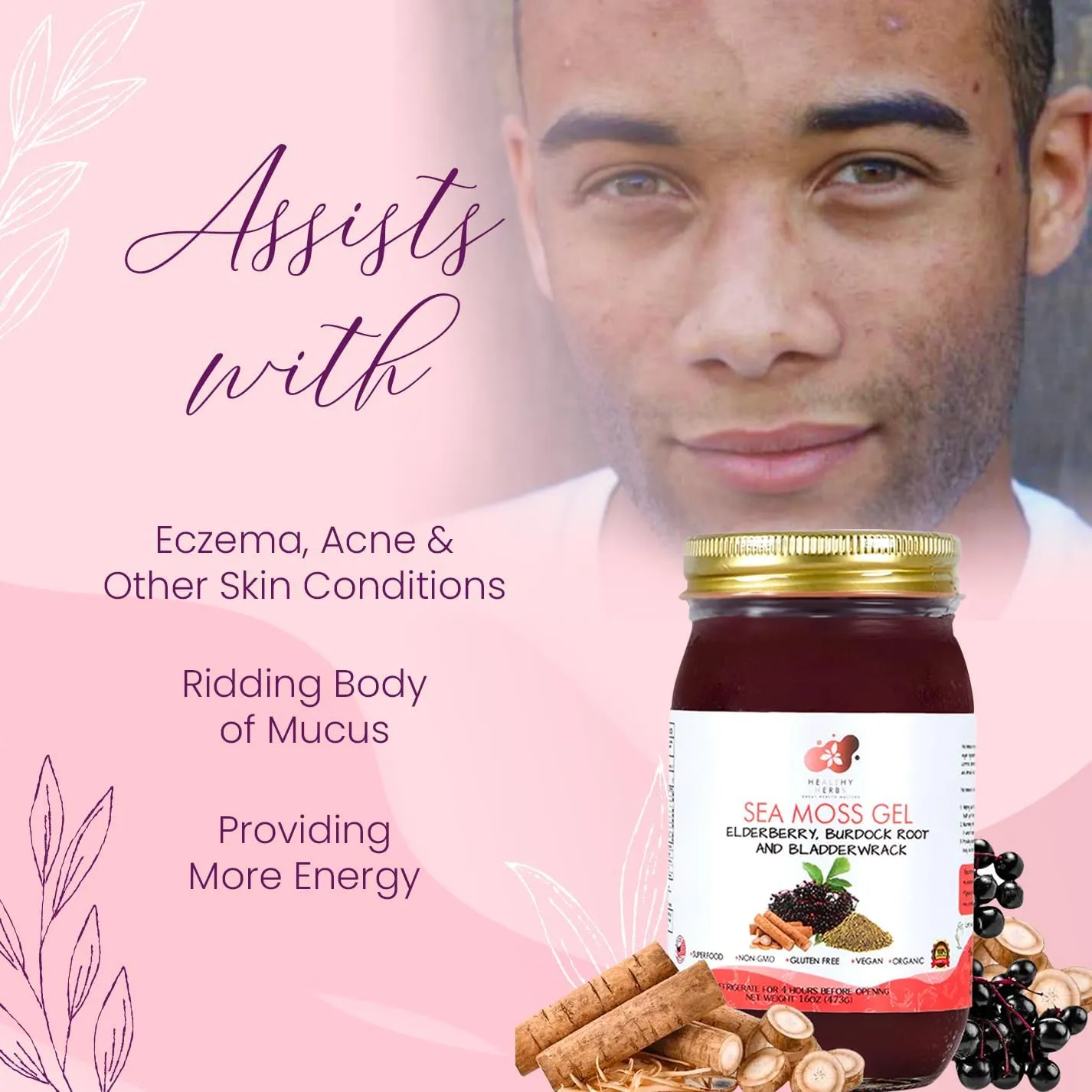 Healthy Herbs Sea Moss Gel (Elderberry) Wildcrafted from Jamaican St Lucia Gold Seamoss | Wild-Harvested Superfood With Over 90 Essential Vitamins & Minerals | Vegan, Non-GMO, US-Made (16 oz.)