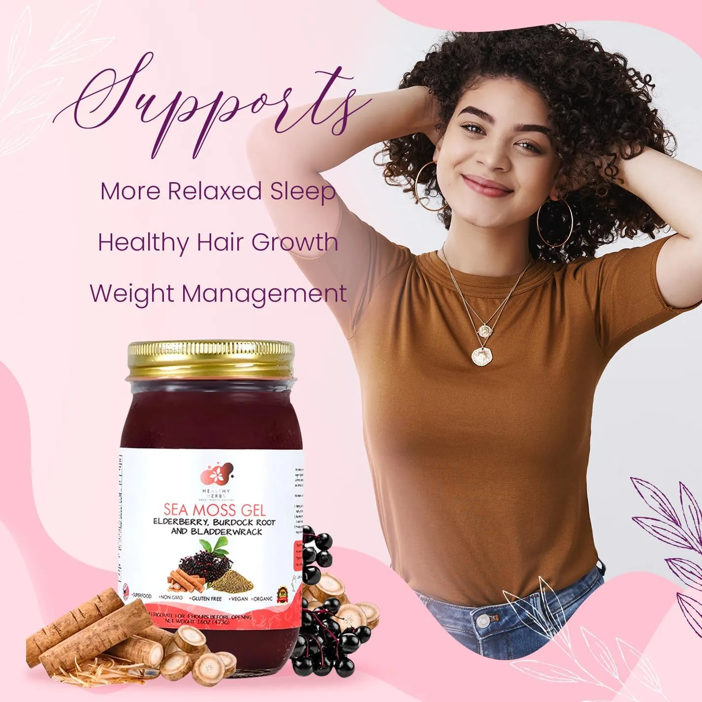 Healthy Herbs Sea Moss Gel (Elderberry) Wildcrafted from Jamaican St Lucia Gold Seamoss | Wild-Harvested Superfood With Over 90 Essential Vitamins & Minerals | Vegan, Non-GMO, US-Made (16 oz.)