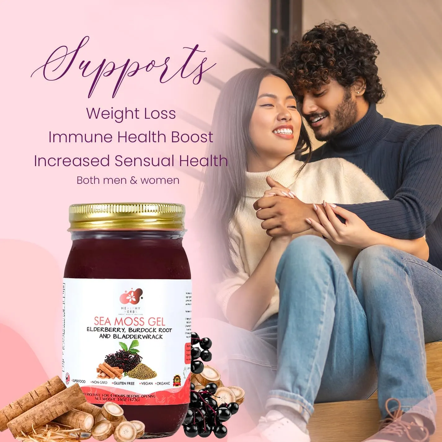 Healthy Herbs Sea Moss Gel (Elderberry) Wildcrafted from Jamaican St Lucia Gold Seamoss | Wild-Harvested Superfood With Over 90 Essential Vitamins & Minerals | Vegan, Non-GMO, US-Made (16 oz.)
