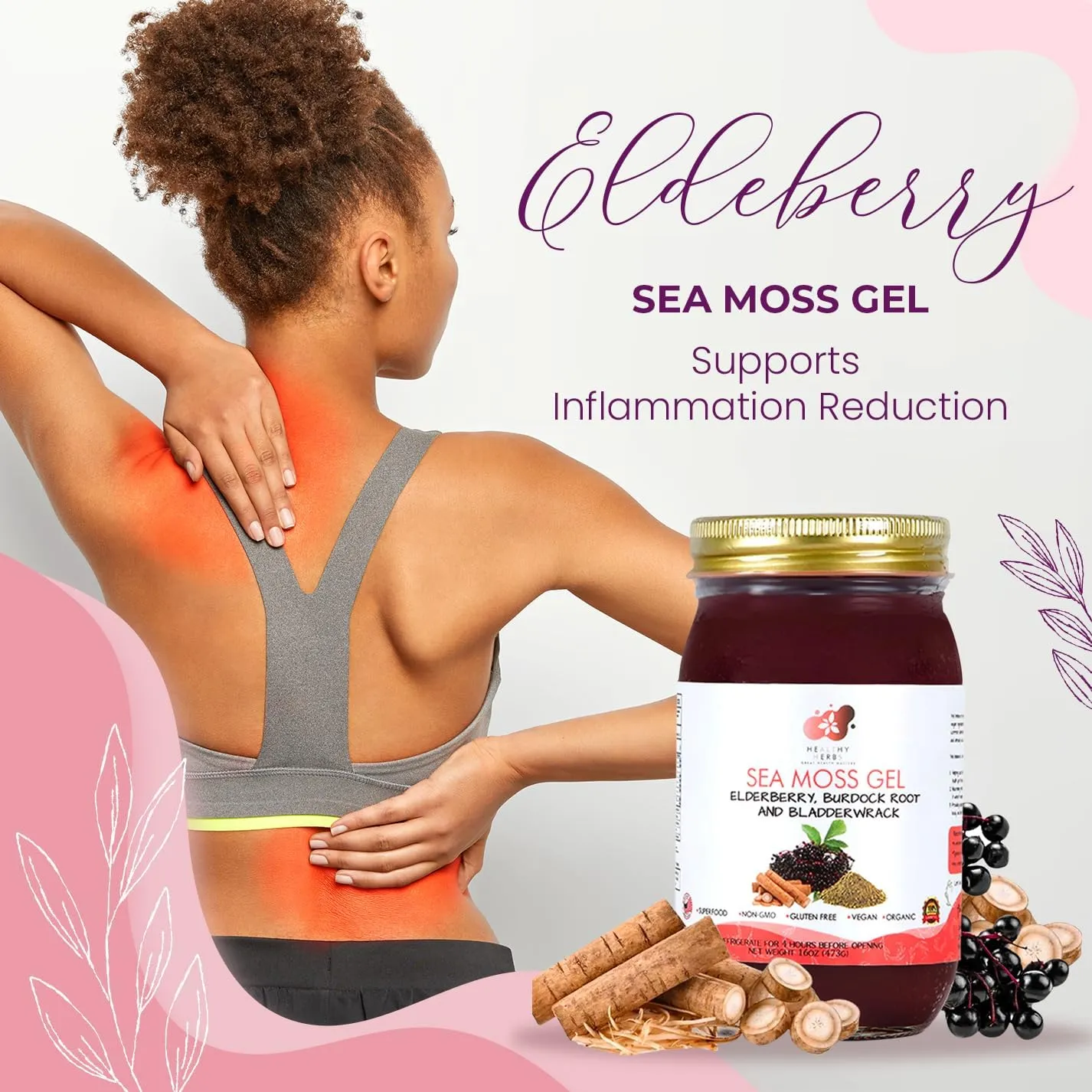 Healthy Herbs Sea Moss Gel (Elderberry) Wildcrafted from Jamaican St Lucia Gold Seamoss | Wild-Harvested Superfood With Over 90 Essential Vitamins & Minerals | Vegan, Non-GMO, US-Made (16 oz.)