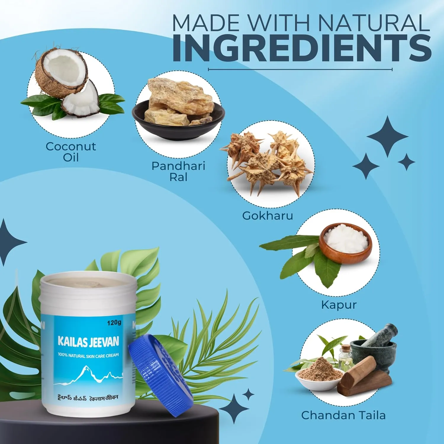 Herbal & Natural Skincare Cream - 100% Natural Face Cream, Chemical-Free Cream, Skin Moisturizing Cream, Cracked Heels & Skin Soothing Cream, Skin Nourishing & Hydrating - 120g (1 Pack)