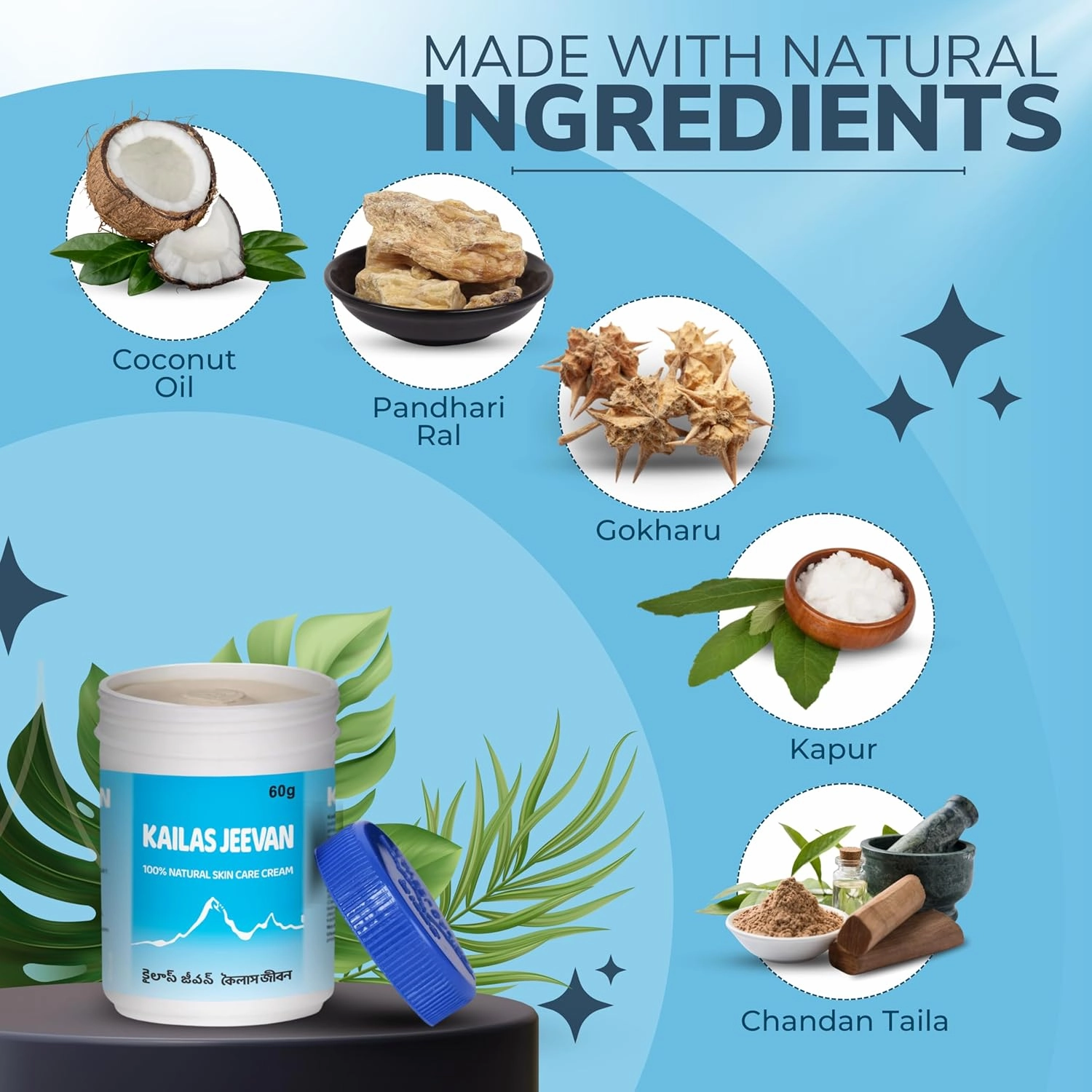 Herbal & Natural Skincare Cream - 100% Natural Face Cream, Chemical-Free Cream, Skin Moisturizing Cream, Cracked Heels & Skin Soothing Cream, Skin Nourishing & Hydrating - 60g (2 Pack)