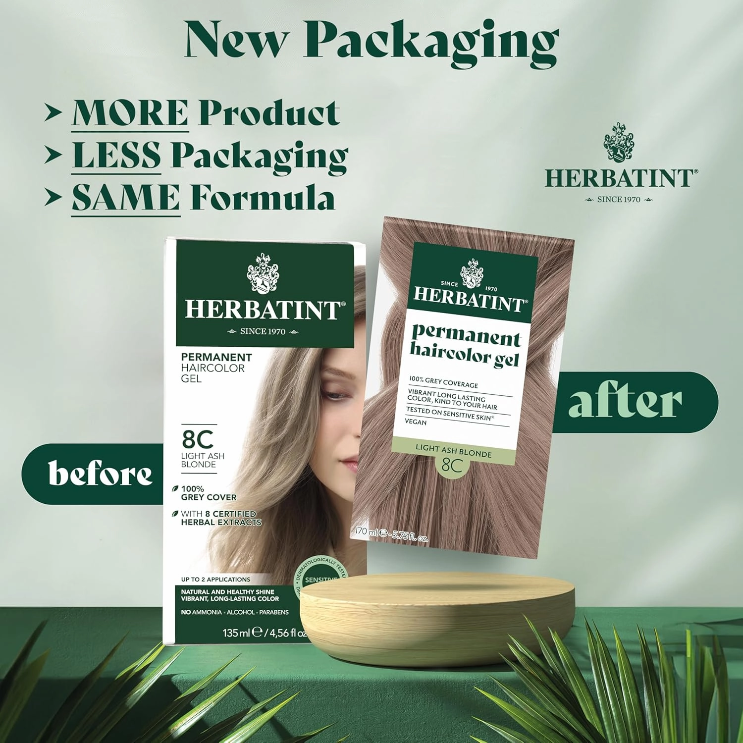 Herbatint Permanent Hair Dye For Women - 8C Light Ash Blonde - For Up To 100% Gray Coverage of Resistant Gray Hair - Ammonia-Free, Alcohol-Free & Vegan - Salon Influenced Hair Color 5.75 fl oz