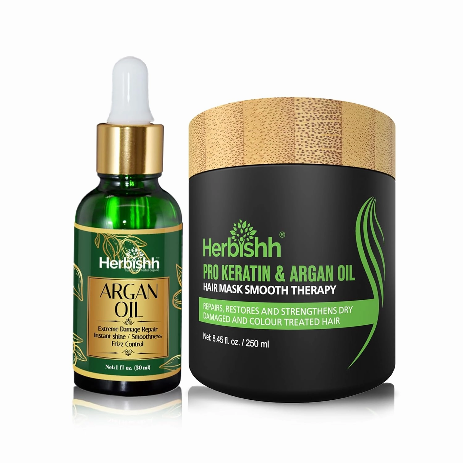 Herbishh H2 Combo (Condition   Hair Treatment) Pro Keratin Hair Mask 250 gm and Argan Oil for Hair 30ml for Men & Women | Combo for Dry, Weak & Frizz Hair