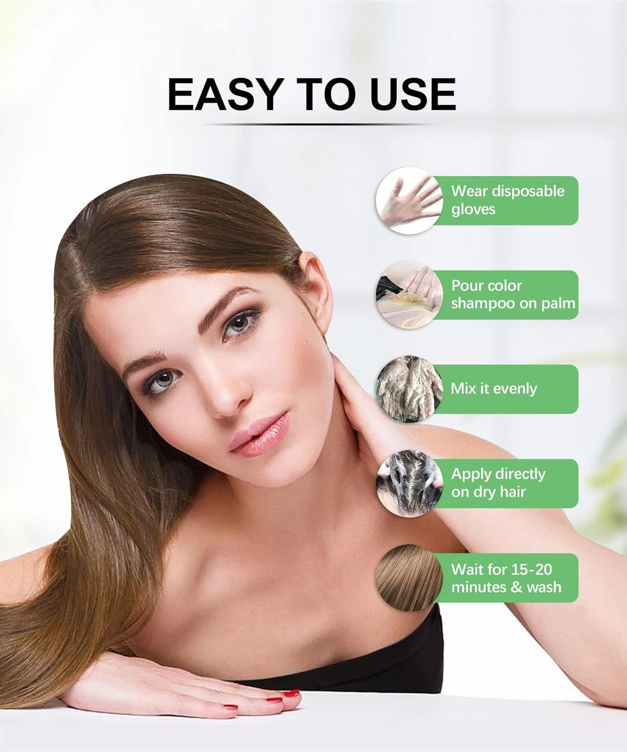 Herbishh Hair Color Shampoo - Enriched Dye Formula for Gray Hair - Long Lasting & DIY (Light Brown)