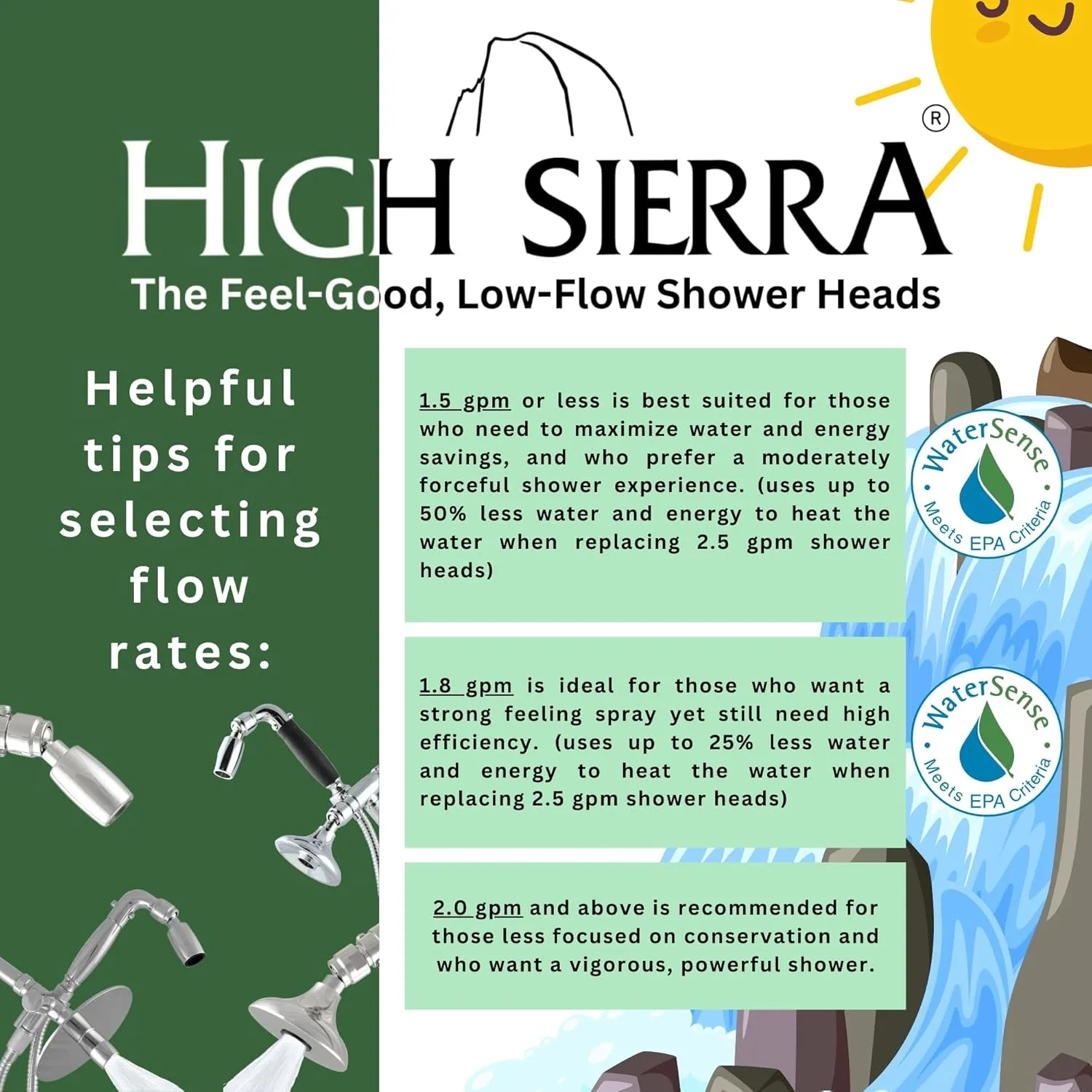 High Sierra Showerheads® - CLASSIC™ Solid Metal 1.5 GPM Award Winning, Ultra Low Flow Shower Head, Pattented Nozzle Never Clogs - Polished Chrome Finish