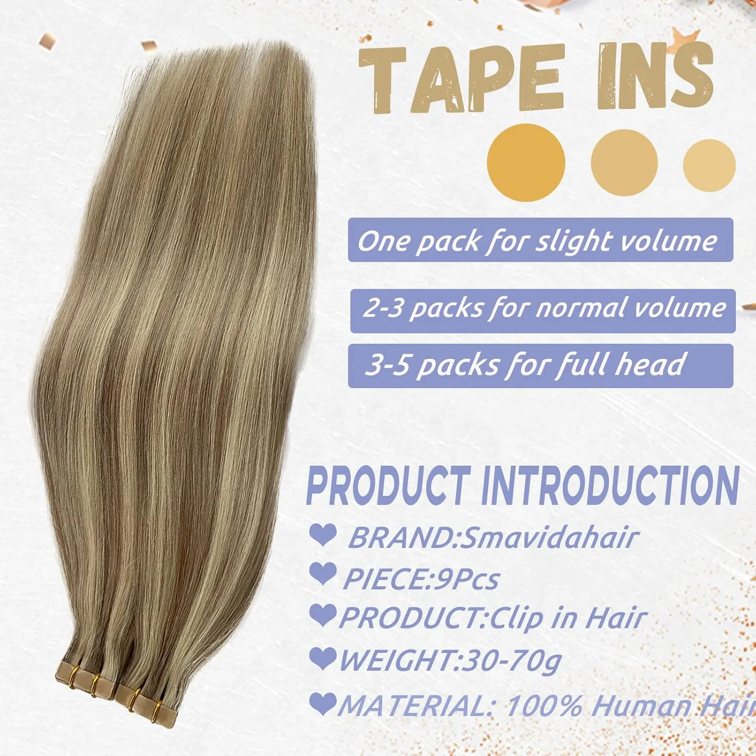 Highlights Tape in Hair Extensions - Balayage Platinum Blonde Fading to Ash Brown, 20 Inch, 60/20pcs, 9A Brazilian Remy Human Hair