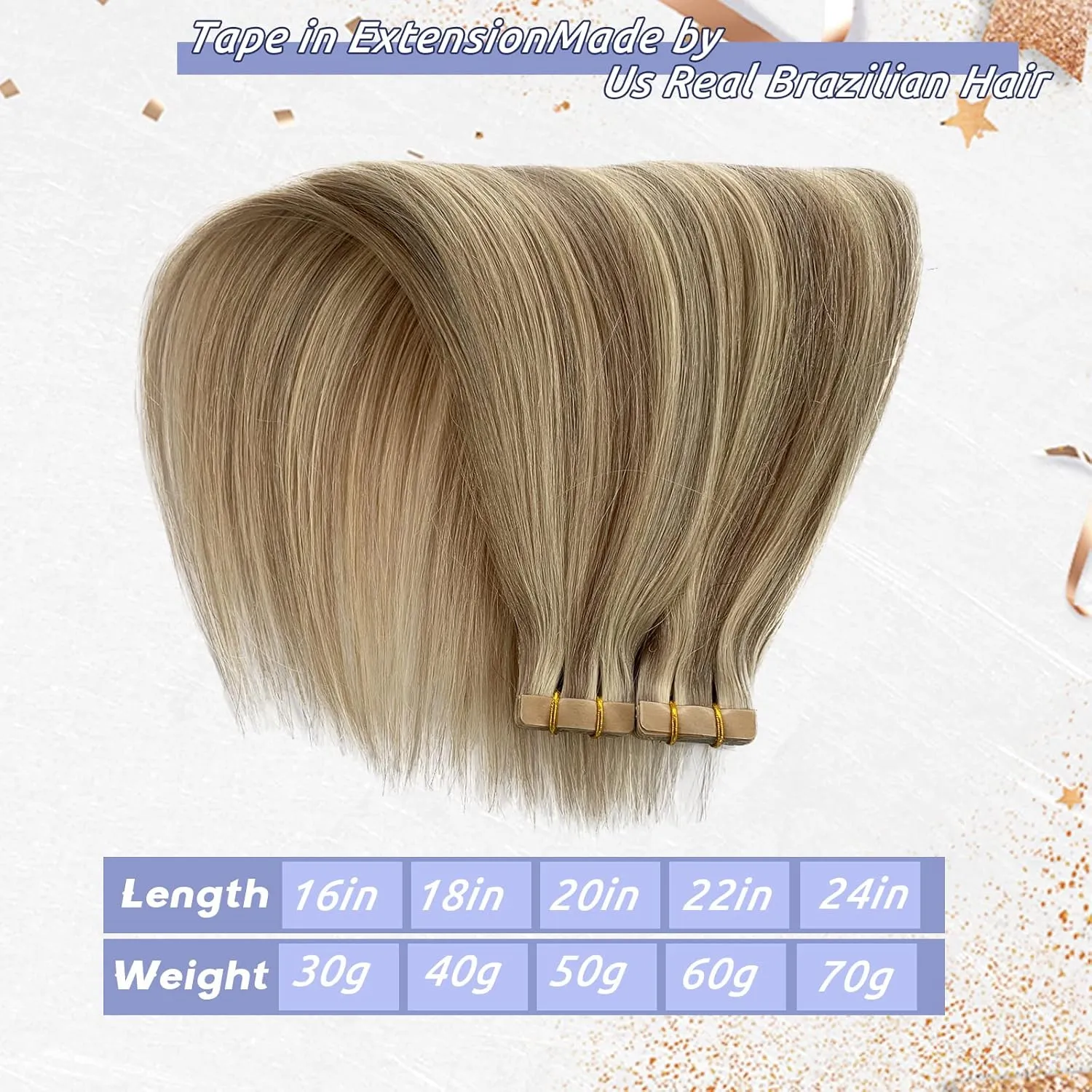 Highlights Tape in Hair Extensions - Balayage Platinum Blonde Fading to Ash Brown, 20 Inch, 60/20pcs, 9A Brazilian Remy Human Hair