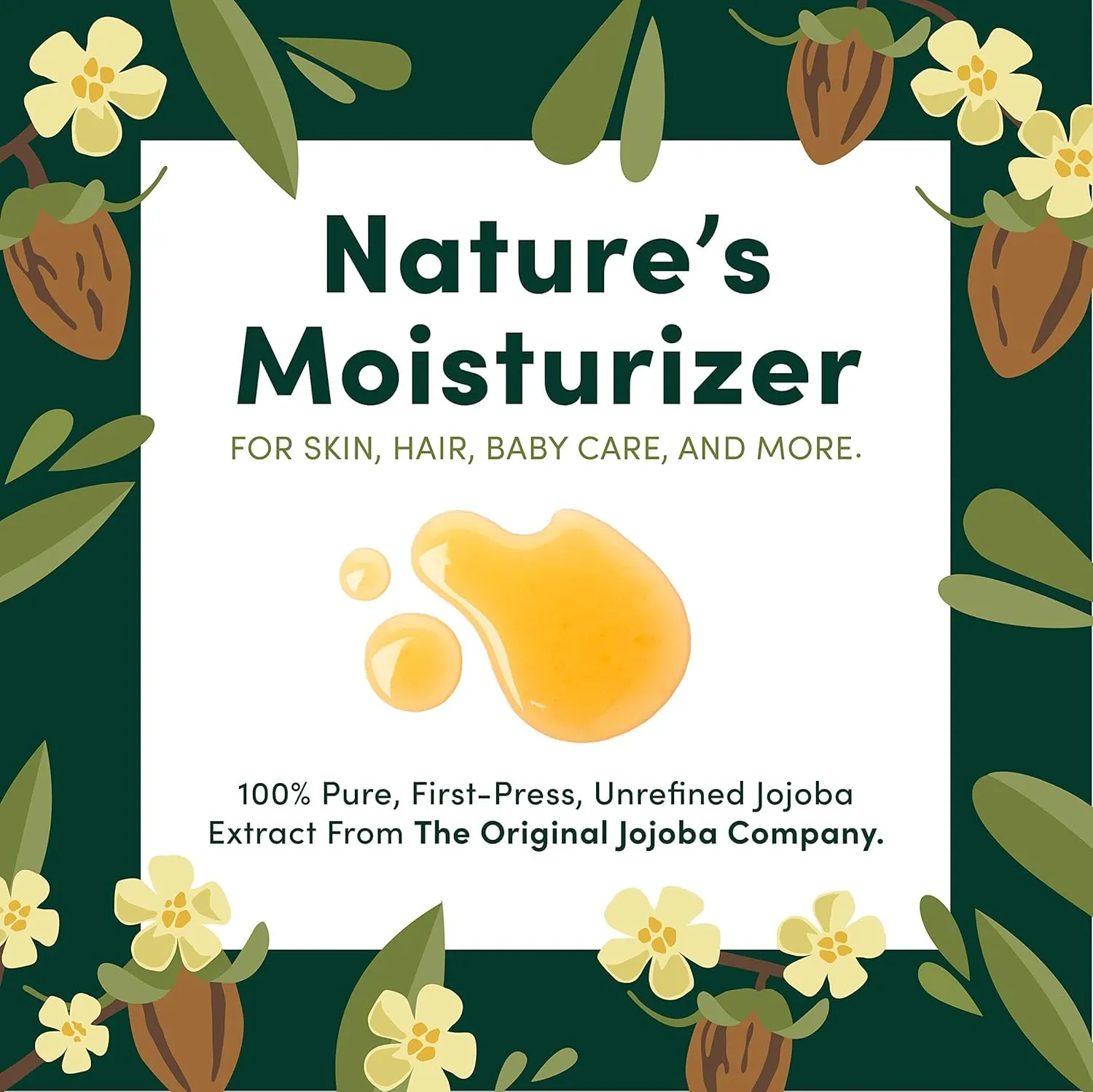 HobaCare 100% Pure, Unrefined Organic Jojoba Oil for Skin & Nails - Moisturizing Body Oil & Face Moisturizer for Dry Skin - Natural Treatment for Hair & Beard Care (8.45 fl oz)