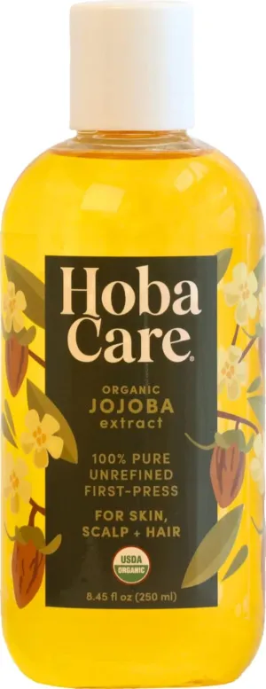 HobaCare 100% Pure, Unrefined Organic Jojoba Oil for Skin & Nails - Moisturizing Body Oil & Face Moisturizer for Dry Skin - Natural Treatment for Hair & Beard Care (8.45 fl oz)