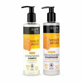 Honey & Almond Hair Strengthening Shampoo & Conditioner Hydrate Moisturizing Restorer, Softens & Deeply Hydrates Dry Damaged Hair, Paraben-Free, Sulfate-Free. 100% Vegan - Organic. Pack-2