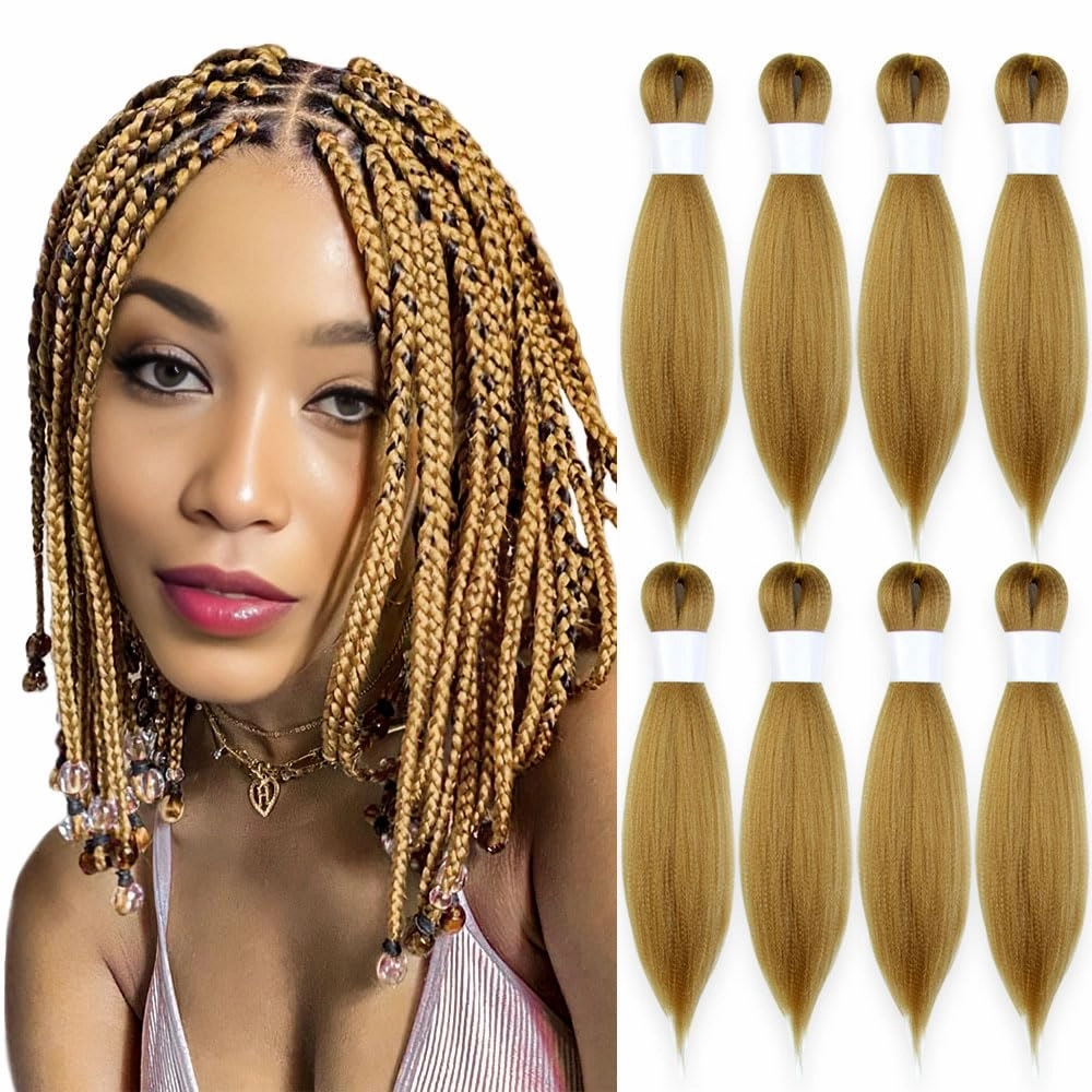 Honey Blonde Braiding Hair 12 Inch Pre Stretched Hair Short Straight Crochet Braids Yaki Texture Synthetic Fiber 8 Packs (27#/Honey Blonde)