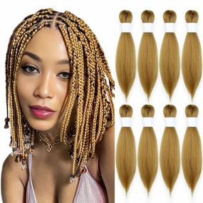 Honey Blonde Braiding Hair 12 Inch Pre Stretched Hair Short Straight Crochet Braids Yaki Texture Synthetic Fiber 8 Packs (27#/Honey Blonde)