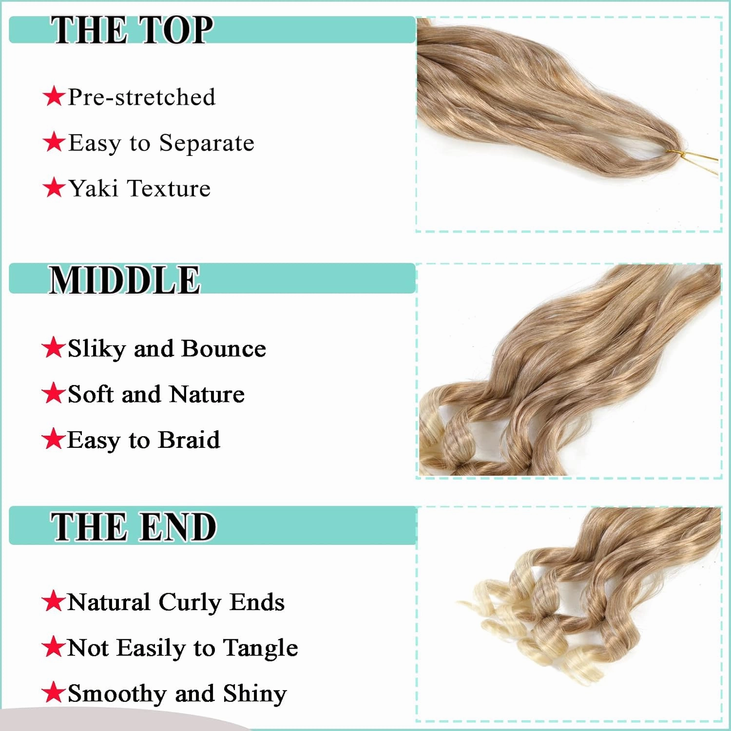 Honey Blonde French Curls Braiding Hair 8packs 26inch 27/613 Color Pre Stretched Curly Ombre Braiding Hair for Goddess Box Braids Hair Bounce Curl Loose Wave Crochet Braids for Black Women