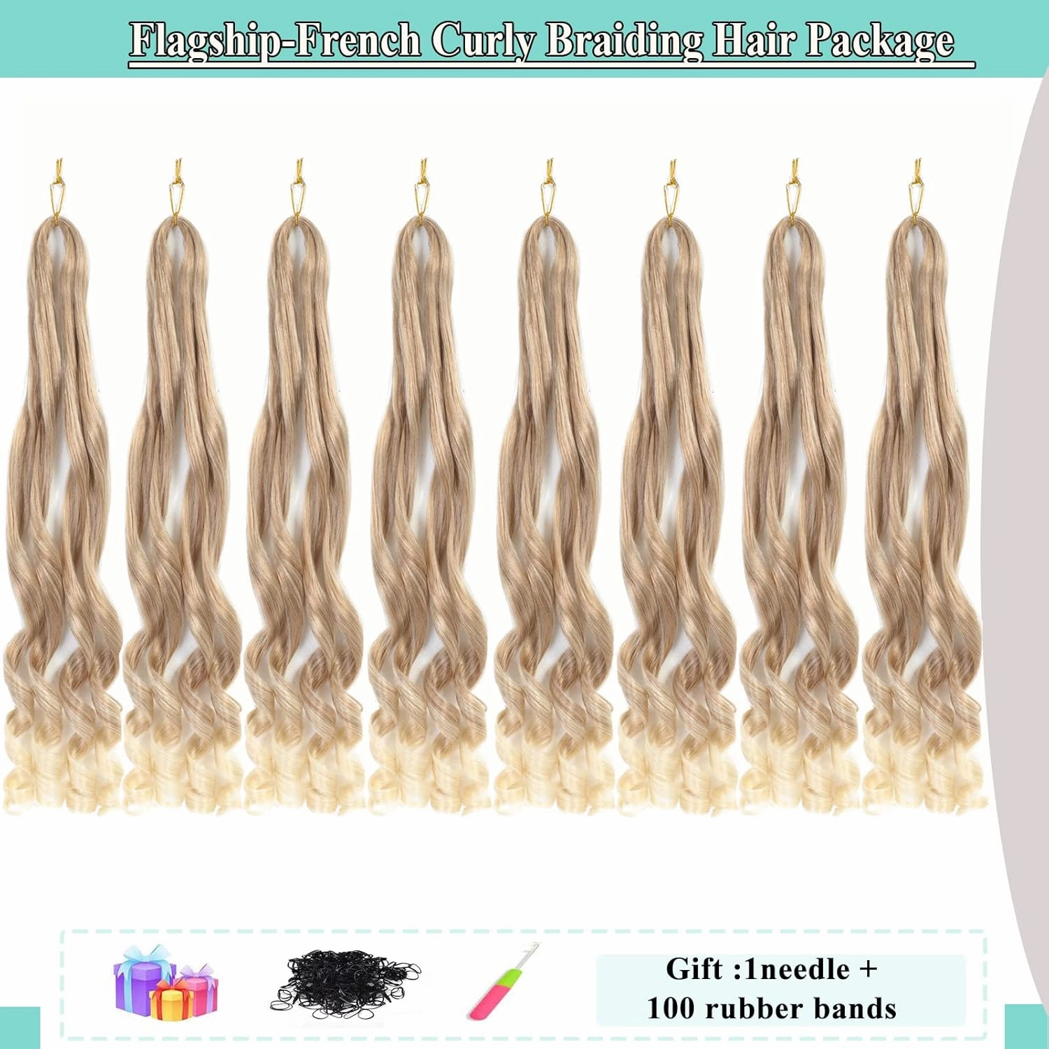 Honey Blonde French Curls Braiding Hair 8packs 26inch 27/613 Color Pre Stretched Curly Ombre Braiding Hair for Goddess Box Braids Hair Bounce Curl Loose Wave Crochet Braids for Black Women