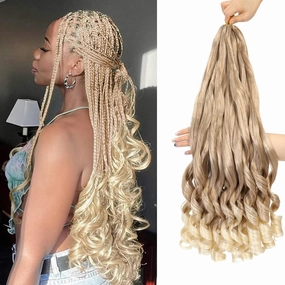Honey Blonde French Curls Braiding Hair 8packs 26inch 27/613 Color Pre Stretched Curly Ombre Braiding Hair for Goddess Box Braids Hair Bounce Curl Loose Wave Crochet Braids for Black Women