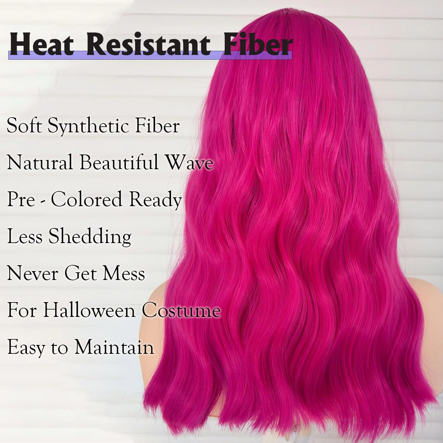 Hot Pink Wig with Bangs 16 Inch Natural Wave Synthetic Hair Wigs for Women Daily Wearing Shoulder Length Colorful Cosplay Fuchsia Hair Color Halloween Wig