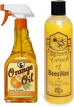 Howard Orange Oil Wood Cleaner Plus Touch of Beeswax Preserver and Conditioner | Feed Into Hardwood, Restore and Protect Cabinets