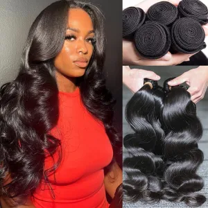 Human Hair Bundles Body Wave Brazilian Virgin Human Hair Bundles 100% Unprocessed Remy 12A Hair Weave Deals Body Wave Human Hair Extensions Natural Color for Black Women (12 14 16)