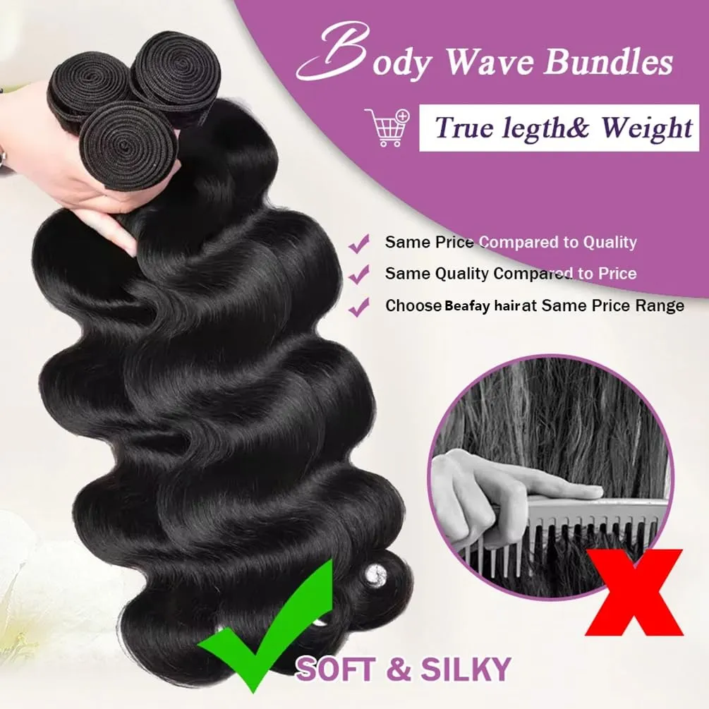 Human Hair Bundles Body Wave Brazilian Virgin Human Hair Bundles 100% Unprocessed Remy 12A Hair Weave Deals Body Wave Human Hair Extensions Natural Color for Black Women (12 14 16)