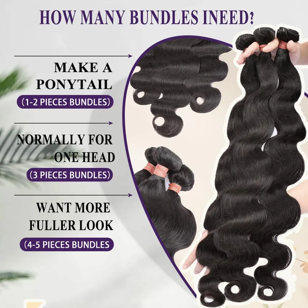 Human Hair Bundles Body Wave Brazilian Virgin Human Hair Bundles 100% Unprocessed Remy 12A Hair Weave Deals Body Wave Human Hair Extensions Natural Color for Black Women (12 14 16)