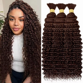 Human Braiding Hair for Boho Braids 150g 18 Inch Chocolate Brown Curly Boho Hair for Braiding Knotless 12A Deep Wave Bulk Bohemian 3 Bundles/Pack Color 4