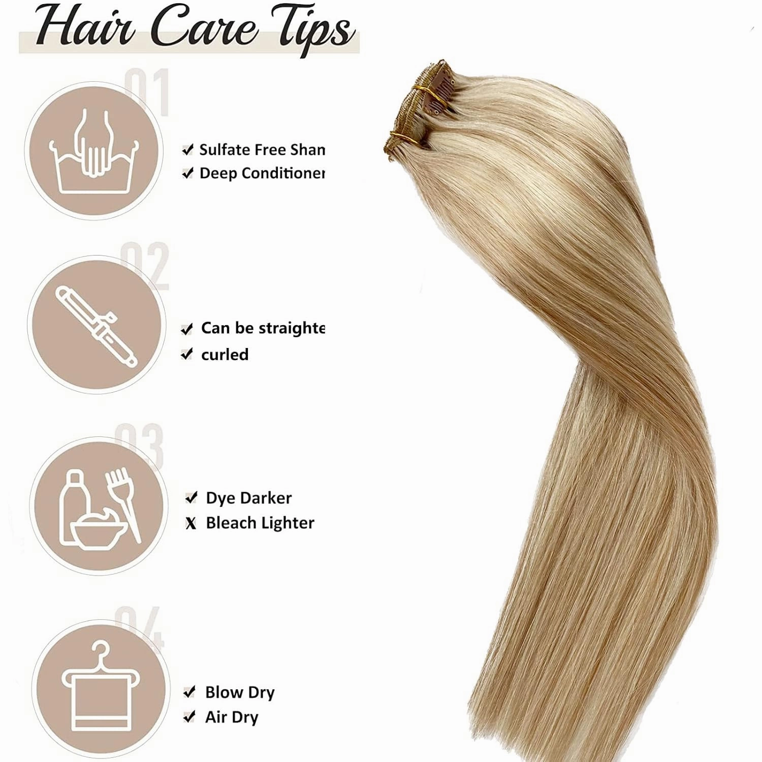 Human Hair Clip In Extensions Ash Blonde Highlighted Platinum Blonde Real Hair Extensions Remy Clip On Hair Extensions Double Weft 5Pcs 70G 12Inch (#17A/60A,12Inch)