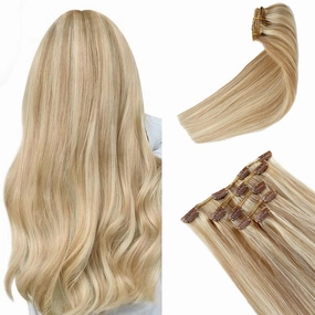Human Hair Clip In Extensions Ash Blonde Highlighted Platinum Blonde Real Hair Extensions Remy Clip On Hair Extensions Double Weft 5Pcs 70G 12Inch (#17A/60A,12Inch)