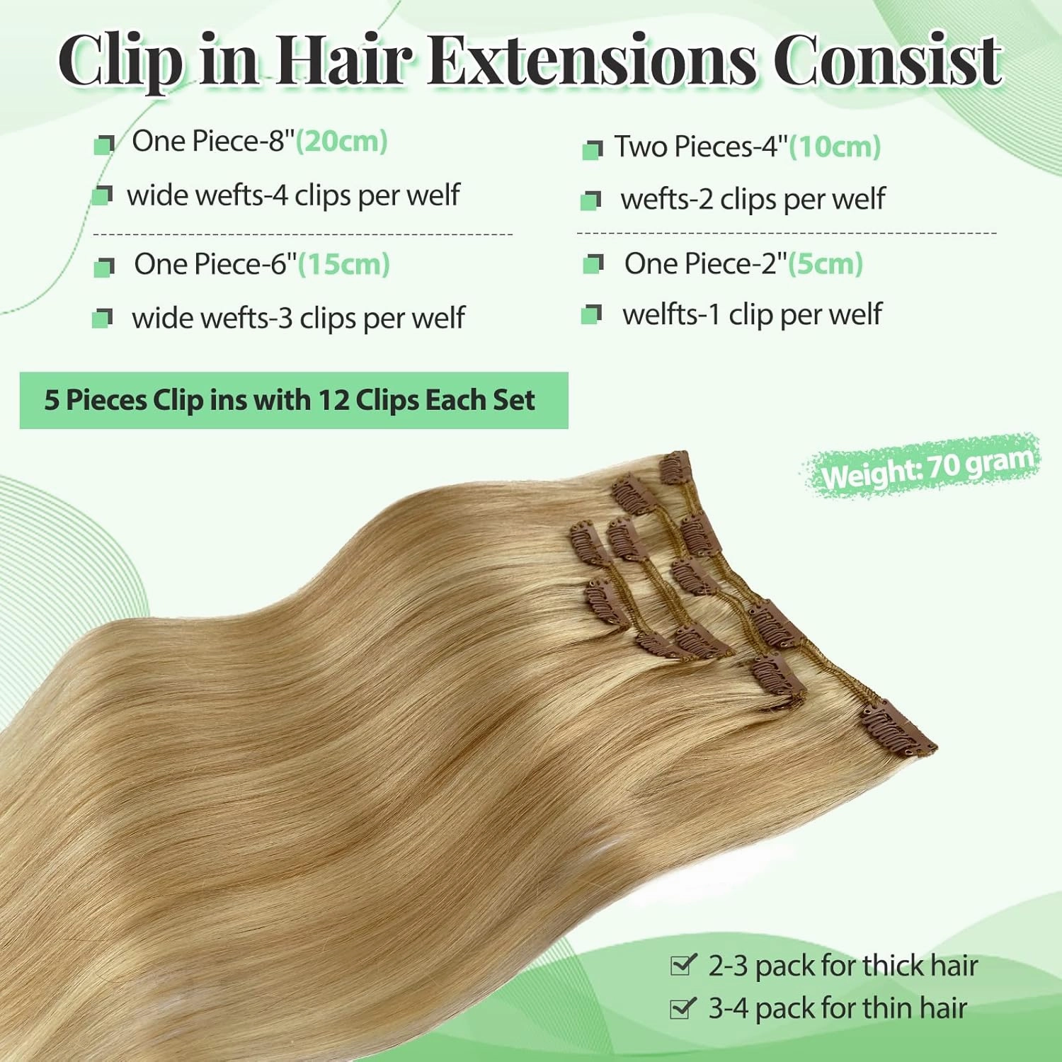 Human Hair Extensions Clip in Golden Blonde Highlights Medium Blonde Clip in Hair Extensions Real Human Hair 5 Pieces 14 Inch Remy Hair Seamless Clip ins Extensions Human Hair Silky Straight 70g