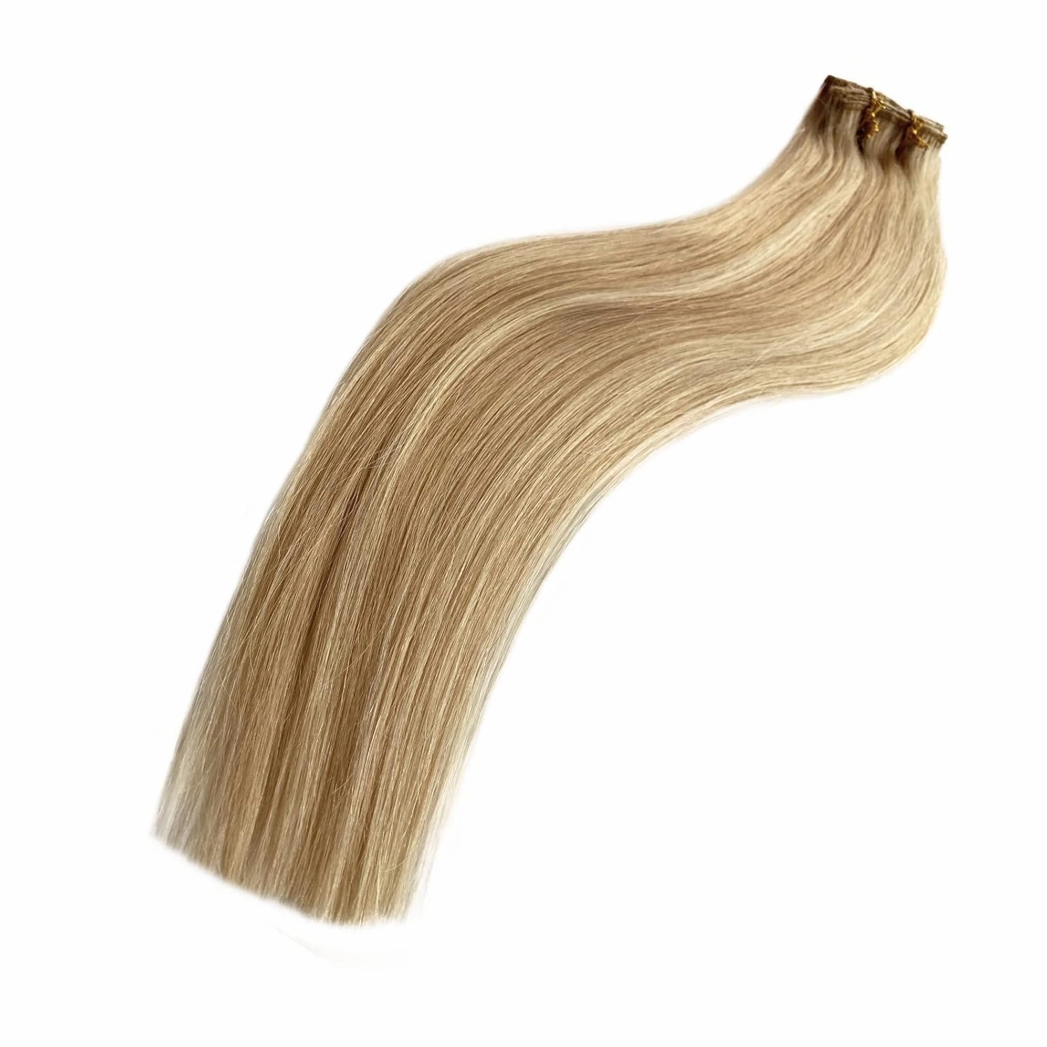 Human Hair Extensions Clip in Golden Blonde Highlights Medium Blonde Clip in Hair Extensions Real Human Hair 5 Pieces 14 Inch Remy Hair Seamless Clip ins Extensions Human Hair Silky Straight 70g