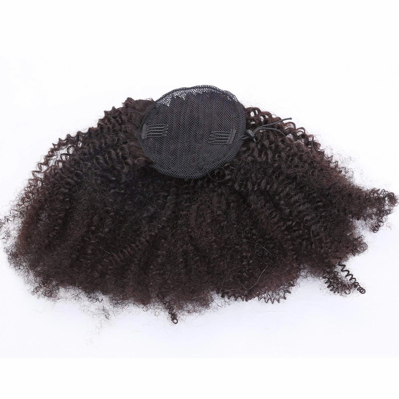 Human Hair Ponytail Extensions Yaki Afro Kinky Straight Curly Ponytail Wrap Drawstring Human Hair Natural Black Color Hairpiece with Clip in Binding Pony Tail (14 Inch, Afro Kinky)