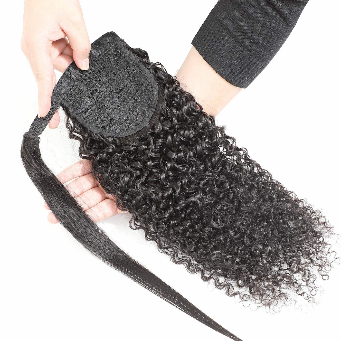 Human Hair Ponytail Extensions Yaki Afro Kinky Straight Curly Ponytail Wrap Drawstring Human Hair Natural Color Hairpiece with Clip in Binding Pony Tail Kinky Curly 14 Inch Wrap Around