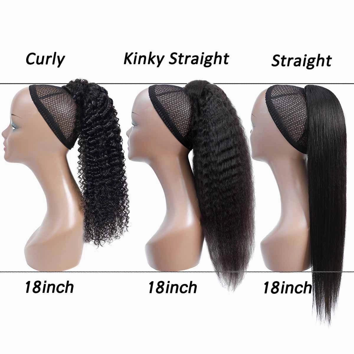 Human Hair Ponytail Extensions Yaki Afro Kinky Straight Curly Ponytail Wrap Drawstring Human Hair Natural Color Hairpiece with Clip in Binding Pony Tail Kinky Curly 14 Inch Wrap Around
