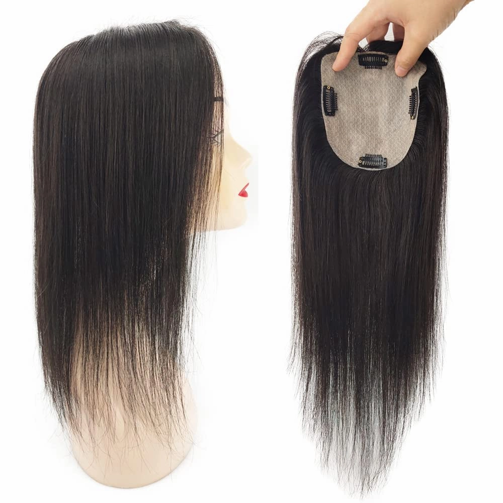 Human Hair Toppers 150% Density Silk Base Clip in Topper Top Hair Pieces For Women with Thinning Hair/Hair Loss Cover Gray Hair Natural Color (8x12, 16)