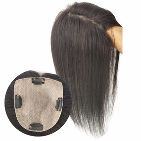 Human Hair Toppers 150% Density Silk Base Clip in Topper Top Hair Pieces For Women with Thinning Hair/Hair Loss Cover Gray Hair Natural Color (8x12, 16)