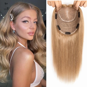 Human Hair Toppers for Women 18 * 20 cm Large Area Cover 14 Inch 27# Color Straight Hair Mono Base Clip in Human Hair Topper Hairpiece for Hair Loss Thinning Hair (14 Inch, 27#)
